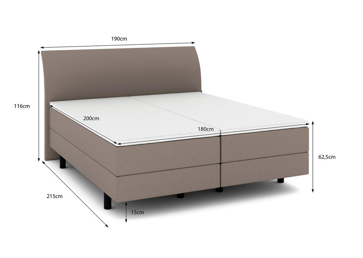 BOXSPRINGBETT 180/200 cm  in Hellbraun  - Hellbraun/Schwarz, KONVENTIONELL, Kunststoff/Textil (180/200cm) - Musterring