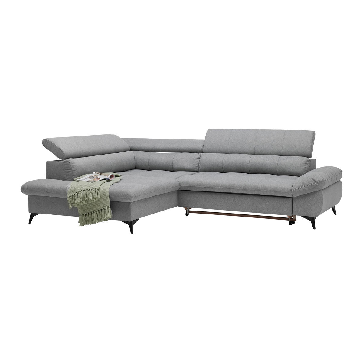 ECKSOFA in Chenille Hellgrau  - Hellgrau/Schwarz, Modern, Textil/Metall (201/296cm) - Livetastic