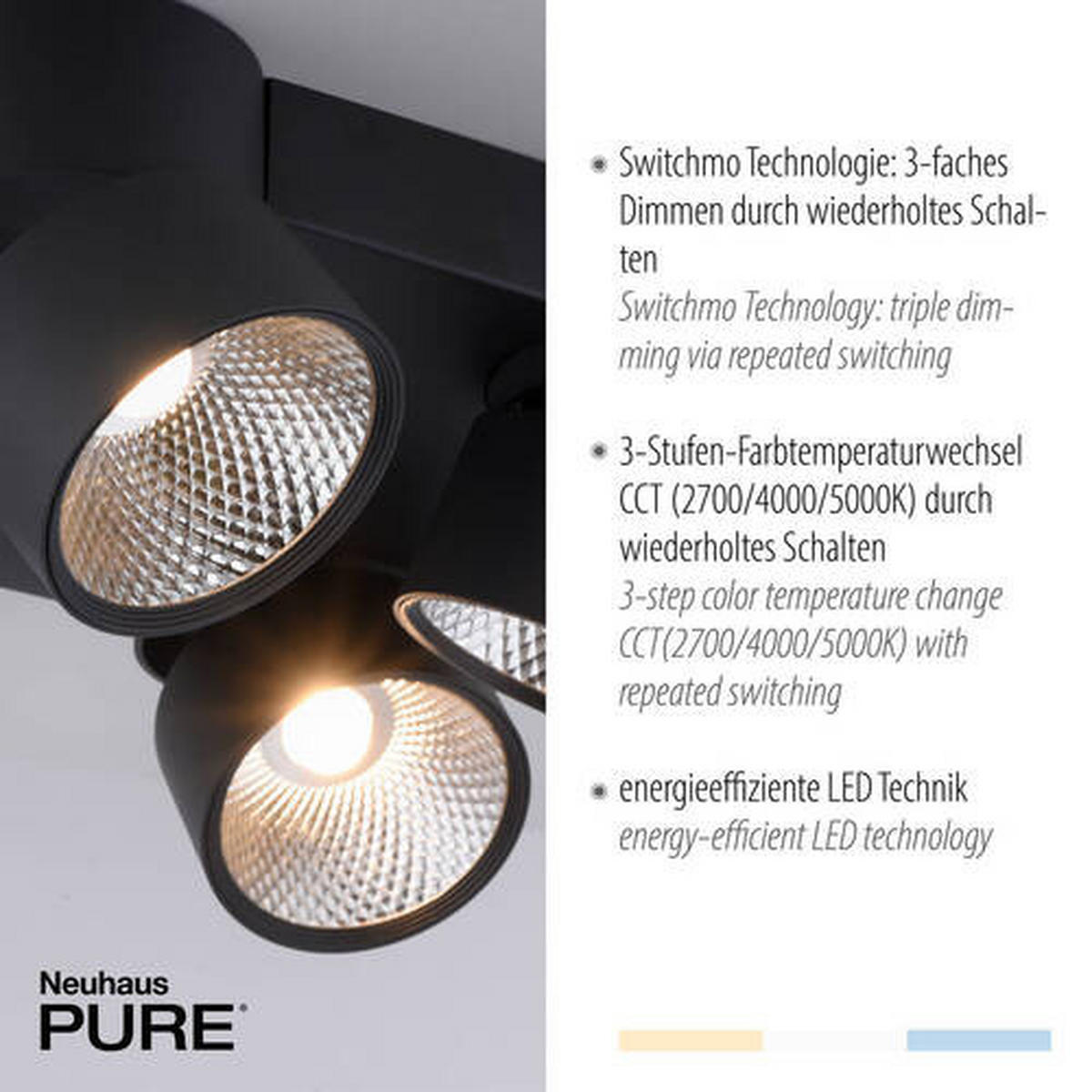 LED-DECKENLEUCHTE 40.5/40.5/15.5 cm   - Schwarz, Basics, Kunststoff/Metall (40.5/40.5/15.5cm) - Neuhaus PURE