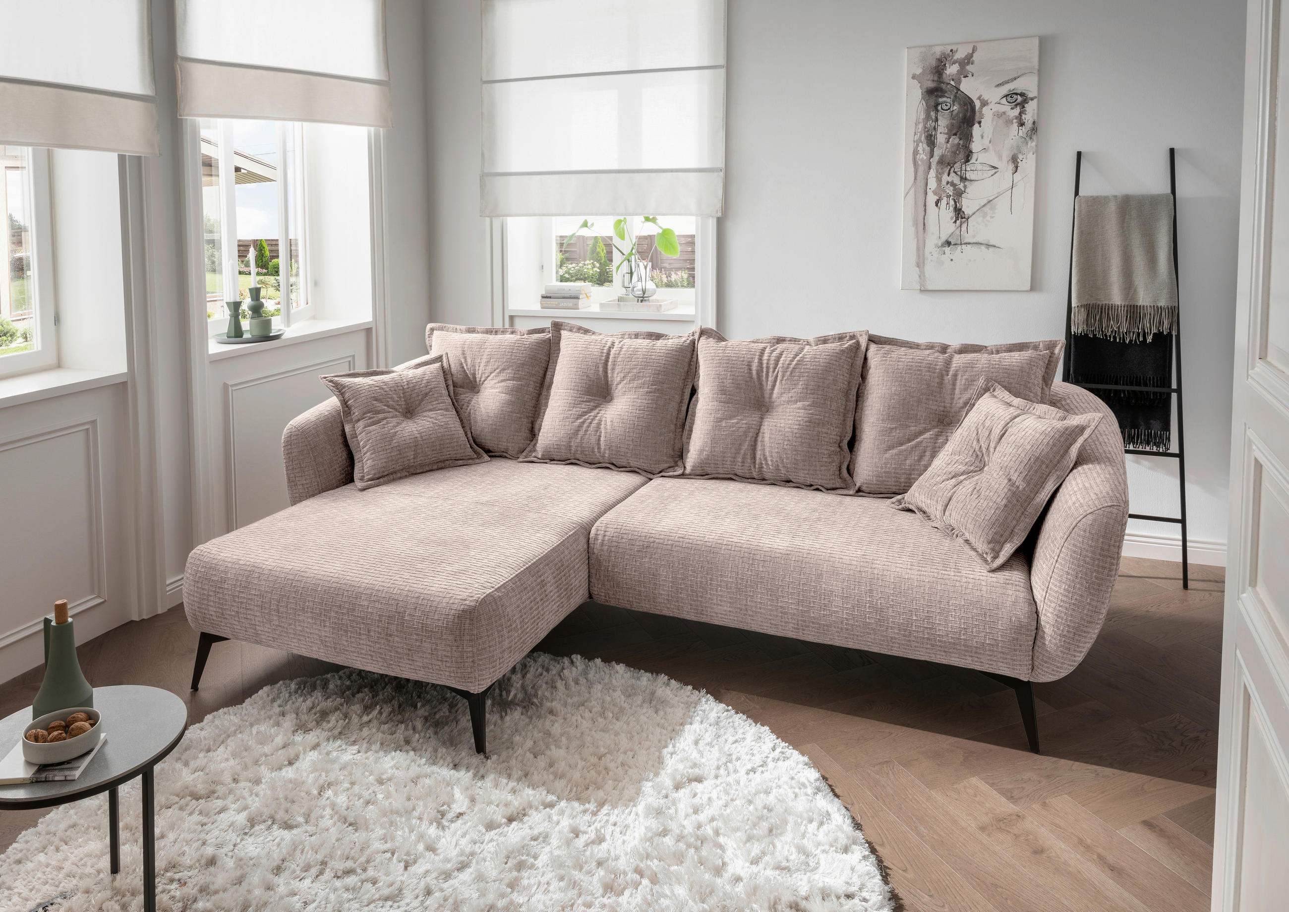 ECKSOFA in Mikrofaser Beige  - Beige/Schwarz, Modern, Textil/Metall (162/277cm) - Livetastic