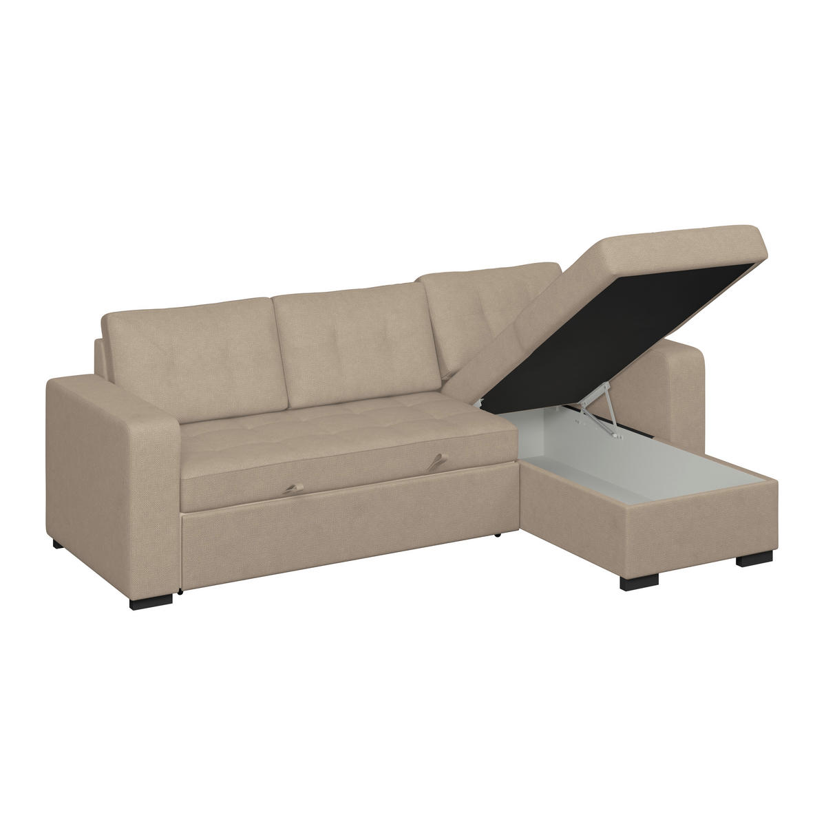 ECKSOFA TURIN Beige Mikrofaser, Struktur Rückenkissen, Bettkasten  - Beige/Schwarz, Trend, Textil/Metall (239/160cm) - MID.YOU