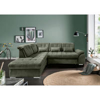 ECKSOFA Flachgewebe Dunkelgrün  - Chromfarben/Dunkelgrün, Modern, Textil/Metall (254/308cm) - Livetastic