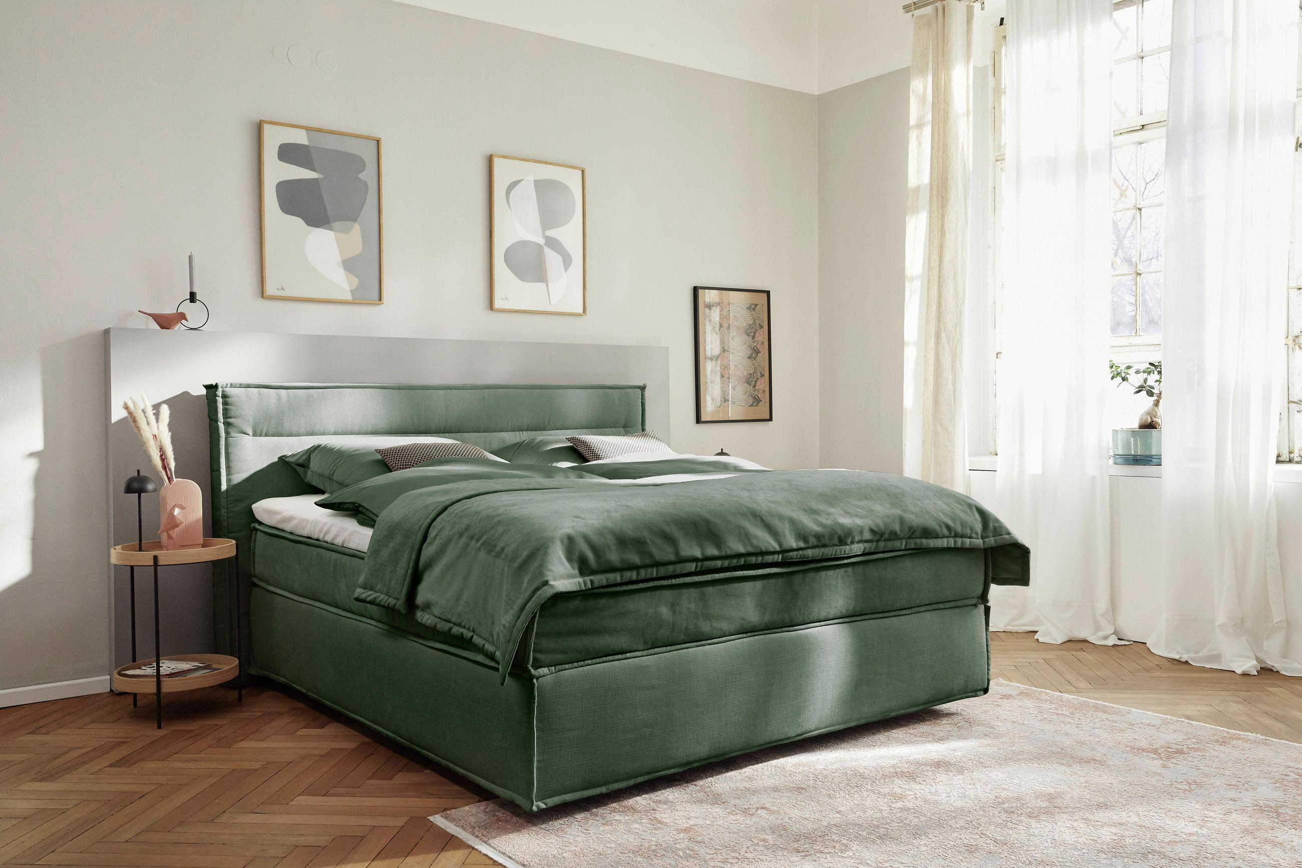 BOXSPRINGBETT 180/200 cm  in Dunkelgrün  - Dunkelgrün/Schwarz, Design, Textil (180/200cm) - Musterring