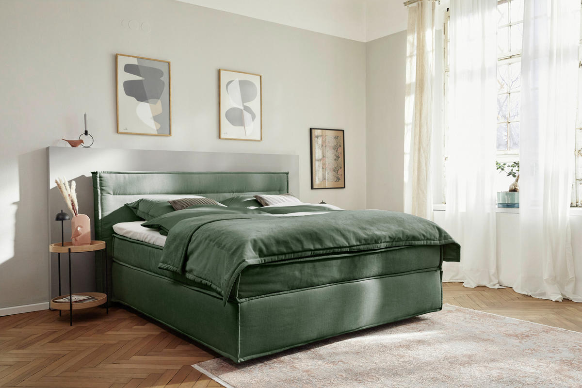 BOXSPRINGBETT 180/200 cm  in Dunkelgrün  - Dunkelgrün/Schwarz, Design, Textil (180/200cm) - Musterring