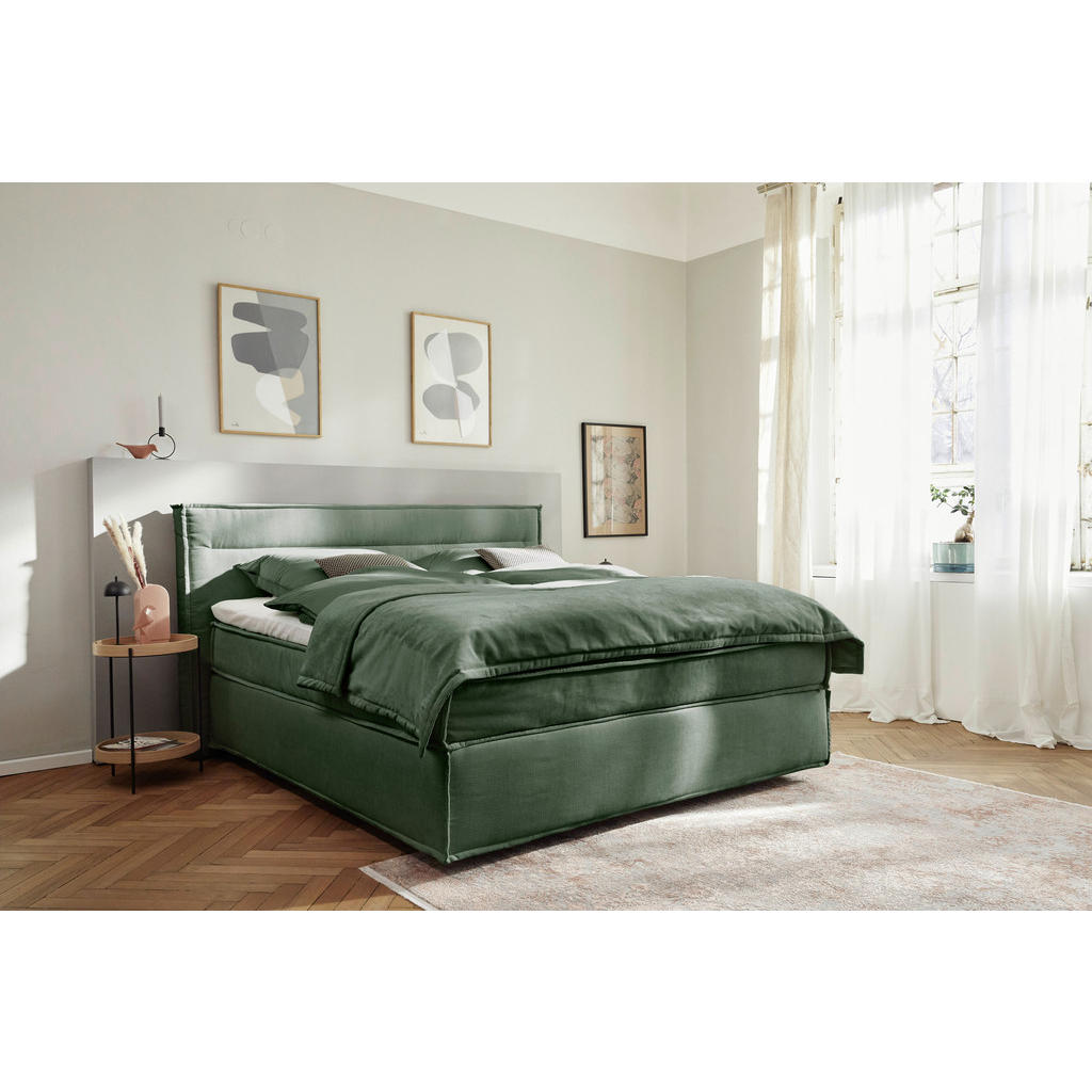 Thumbnail - Musterring Boxspringbett, Dunkelgrün, Textil, H3 + H4, 7-Zonen, Höhe ca. 22 cm, 200x200 cm, Dgm, Stoffauswahl, Schlafzim...