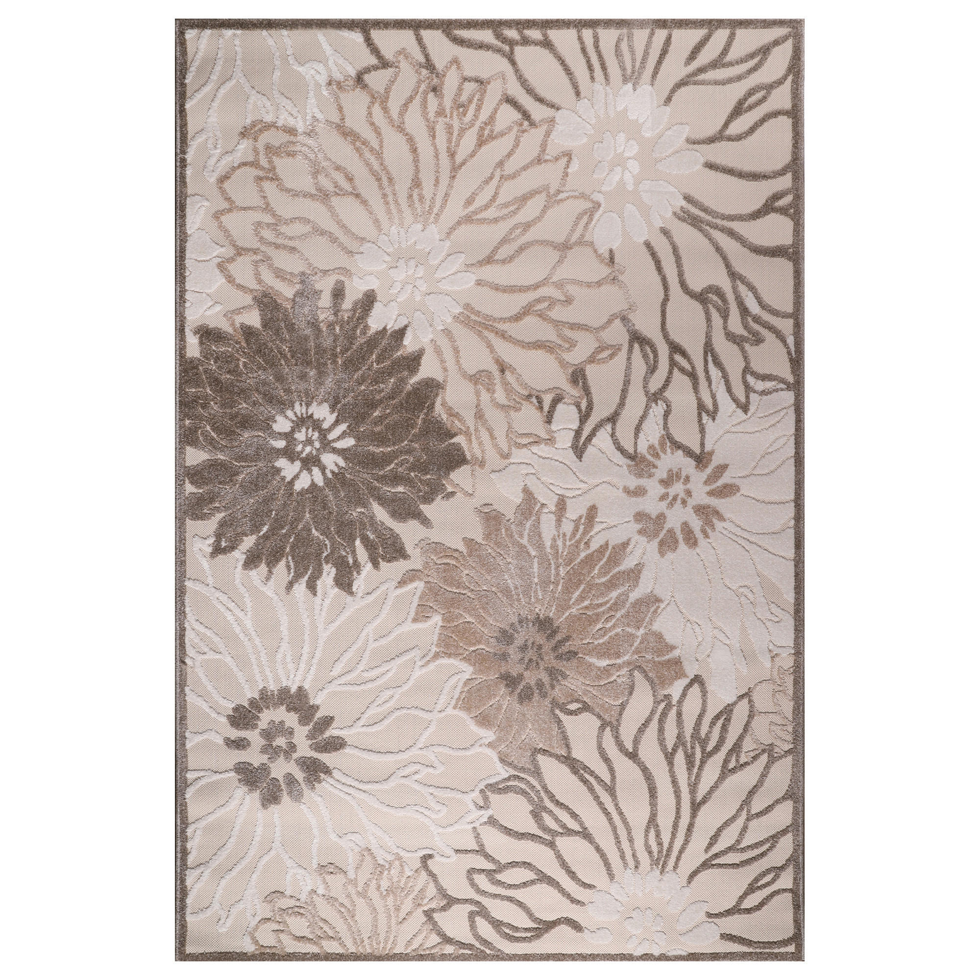 PREPROGA ZA ZUNANJO UPORABO Floral 120/170 cm tkano rjava, krem barve, bež - krem barve/bež, Trendi, umetna masa/tekstil (120/170cm)