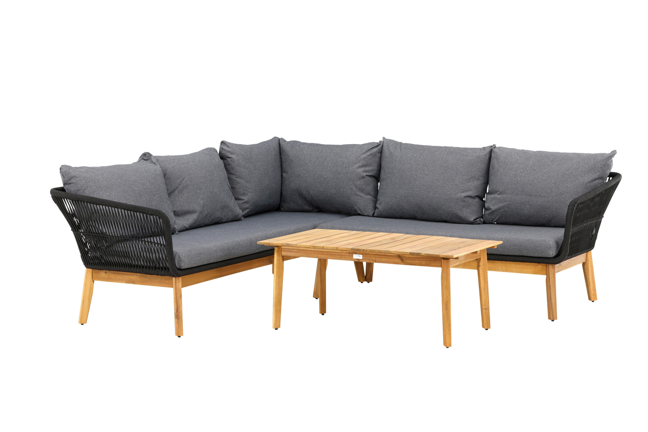 LOUNGEGARNITUR 210/160 cm Akazie Aluminium  - Dunkelgrau/Schwarz, KONVENTIONELL, Holz/Kunststoff (210/160cm) - Gardenson