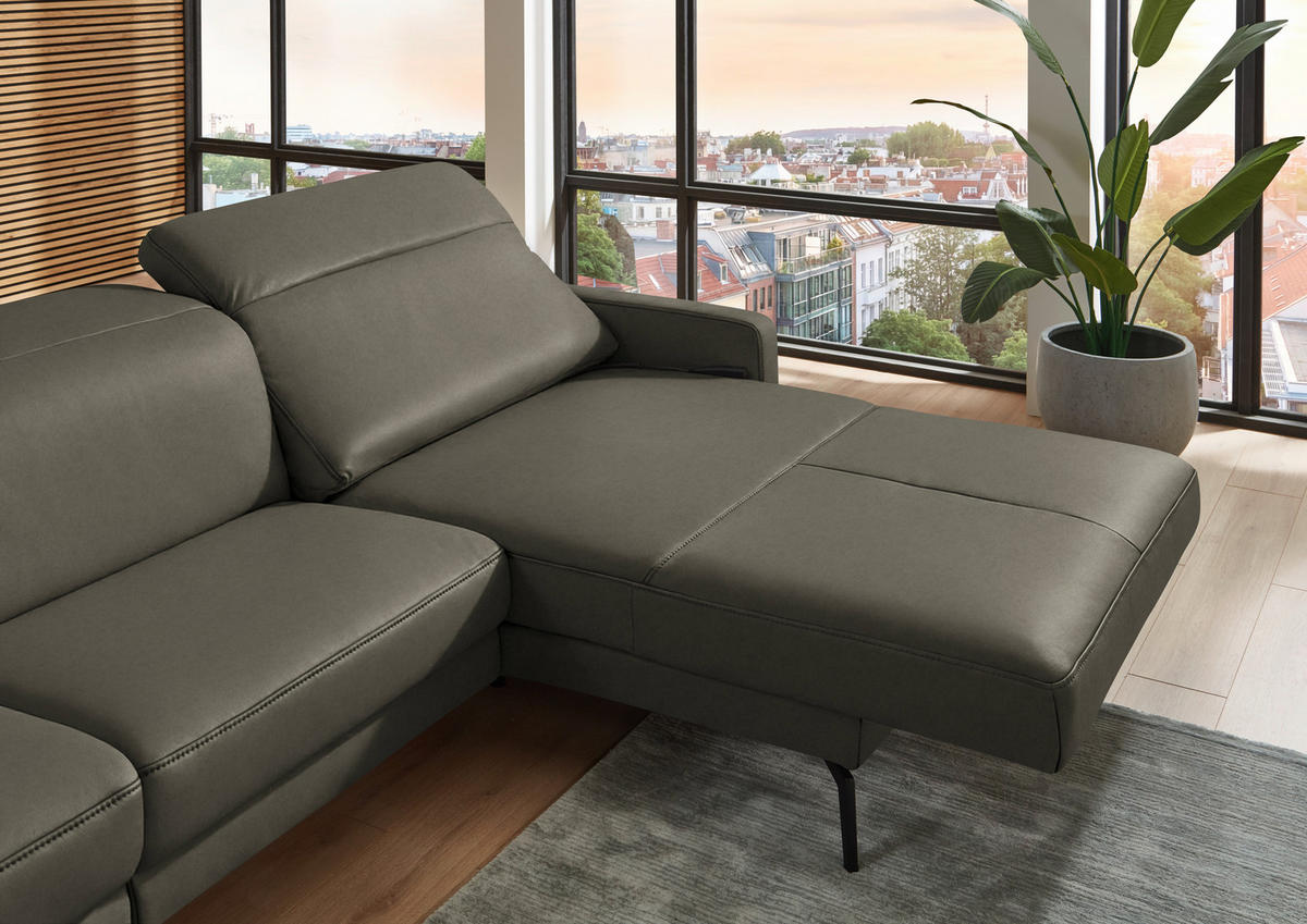 ECKSOFA  Echtleder Graubraun  - Graubraun/Schwarz, Design, Leder/Metall (323/179cm) - Dieter Knoll