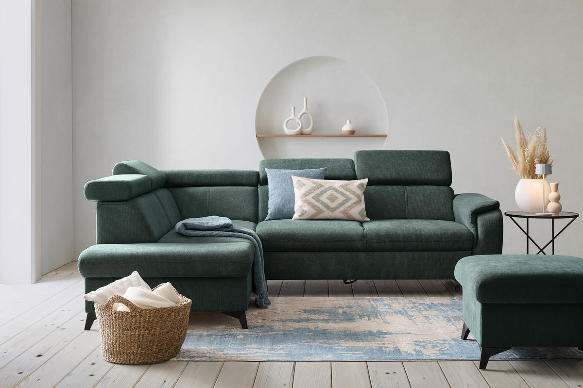 ECKSOFA in Chenille Petrol, Dunkelgrün  - Dunkelgrün/Petrol, Design, Textil/Metall (203/260cm) - Stylife