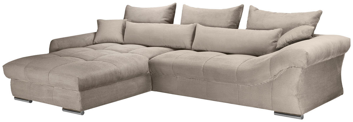 ECKSOFA Taupe Cord  - Taupe/Chromfarben, KONVENTIONELL, Textil/Metall (225/335cm) - Carryhome