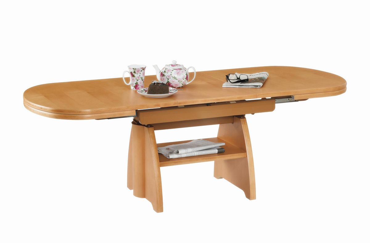 COUCHTISCH Buche furniert 125-166/71/56-75 cm oval Buchefarben  - Buchefarben, KONVENTIONELL, Holz (125-166/71/56-75cm) - Venda