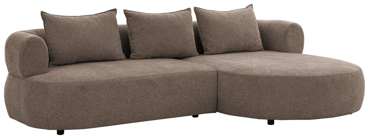 ECKSOFA in Chenille Braun  256/156 cm  - Schwarz/Braun, Design, Kunststoff/Textil (256/156cm) - Livetastic