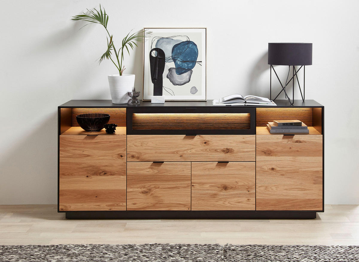 KOMODA S VRATIMA - boja hrasta/crna, Moderno, metal/drvo (200/86/42cm) - Novel