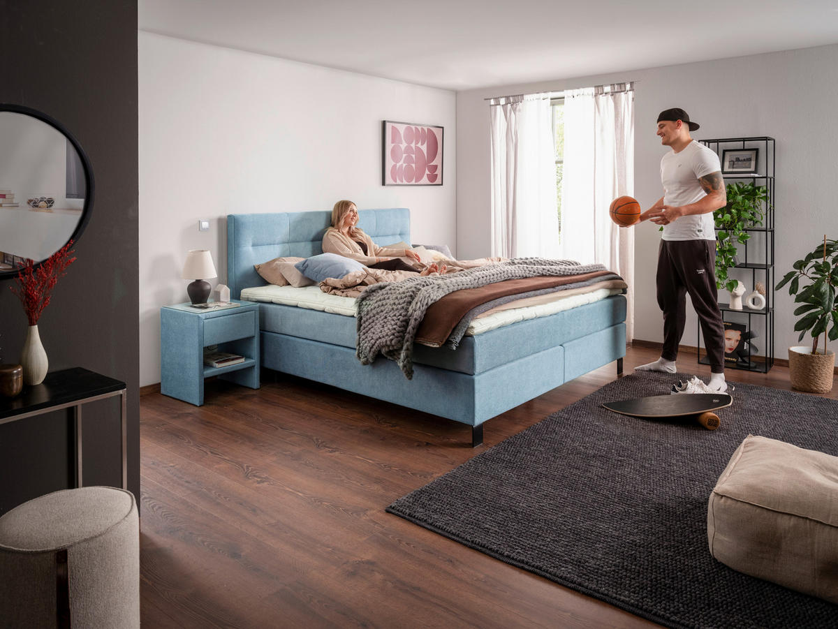 BOXSPRINGBETT 160/220 cm  in Pastellblau  - Pastellblau/Schwarz, KONVENTIONELL, Textil/Metall (160/220cm) - Esposa