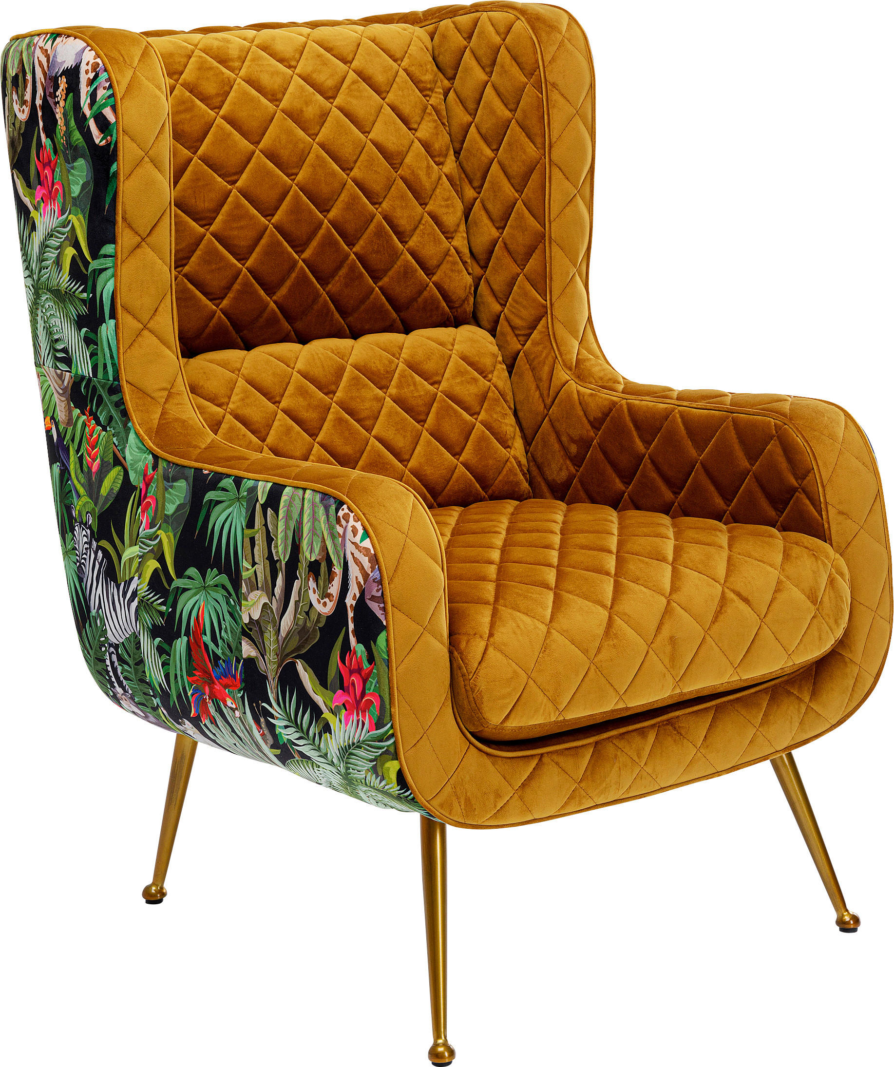 DESIGNSESSEL in Samt Grün, Multicolor, Orange  - Goldfarben/Multicolor, Design, Textil/Metall (75/102/89cm) - Kare-Design