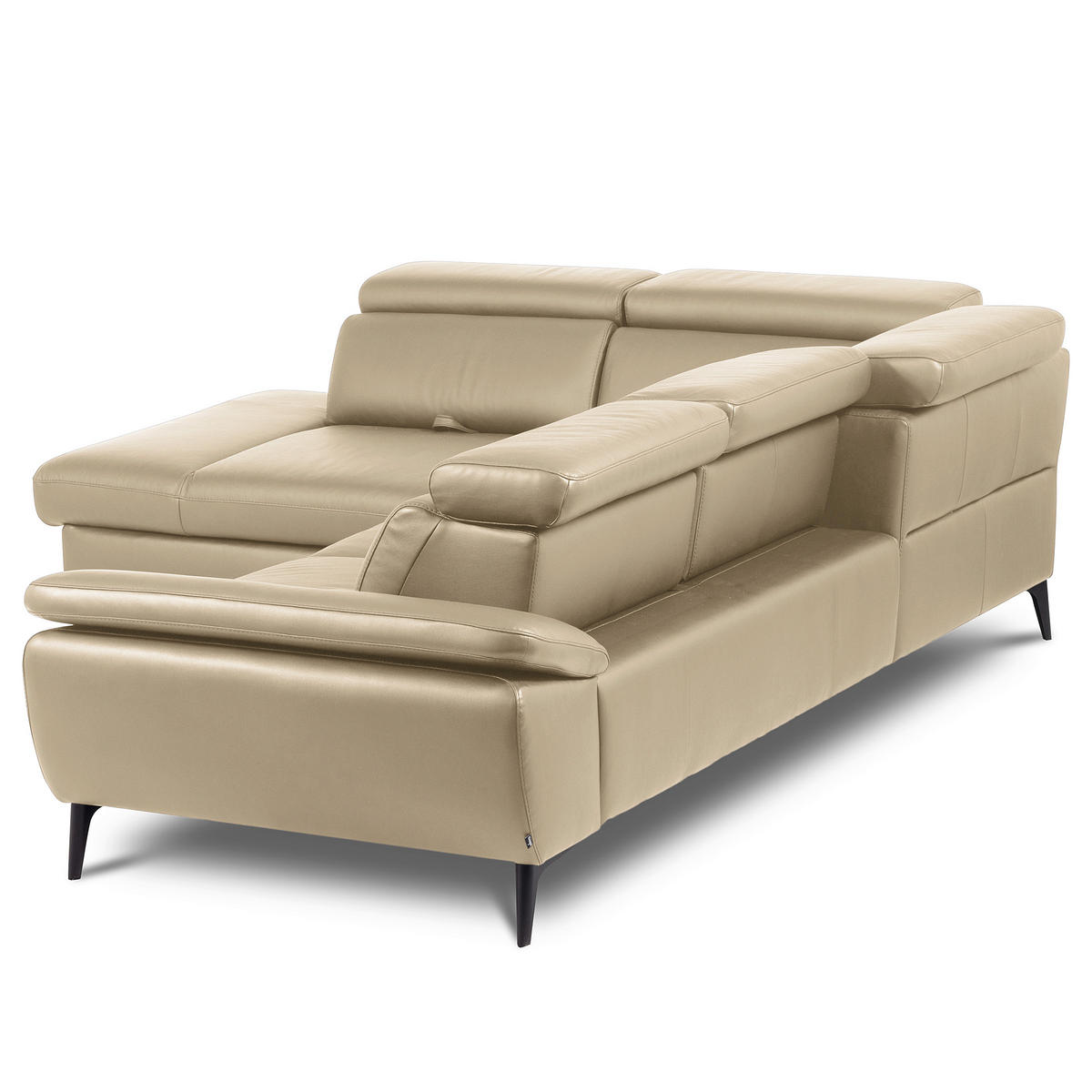 ECKSOFA Lederlook Echtleder Hellgrau  - Hellgrau/Schwarz, Design, Leder/Textil (220/274cm) - Livetastic