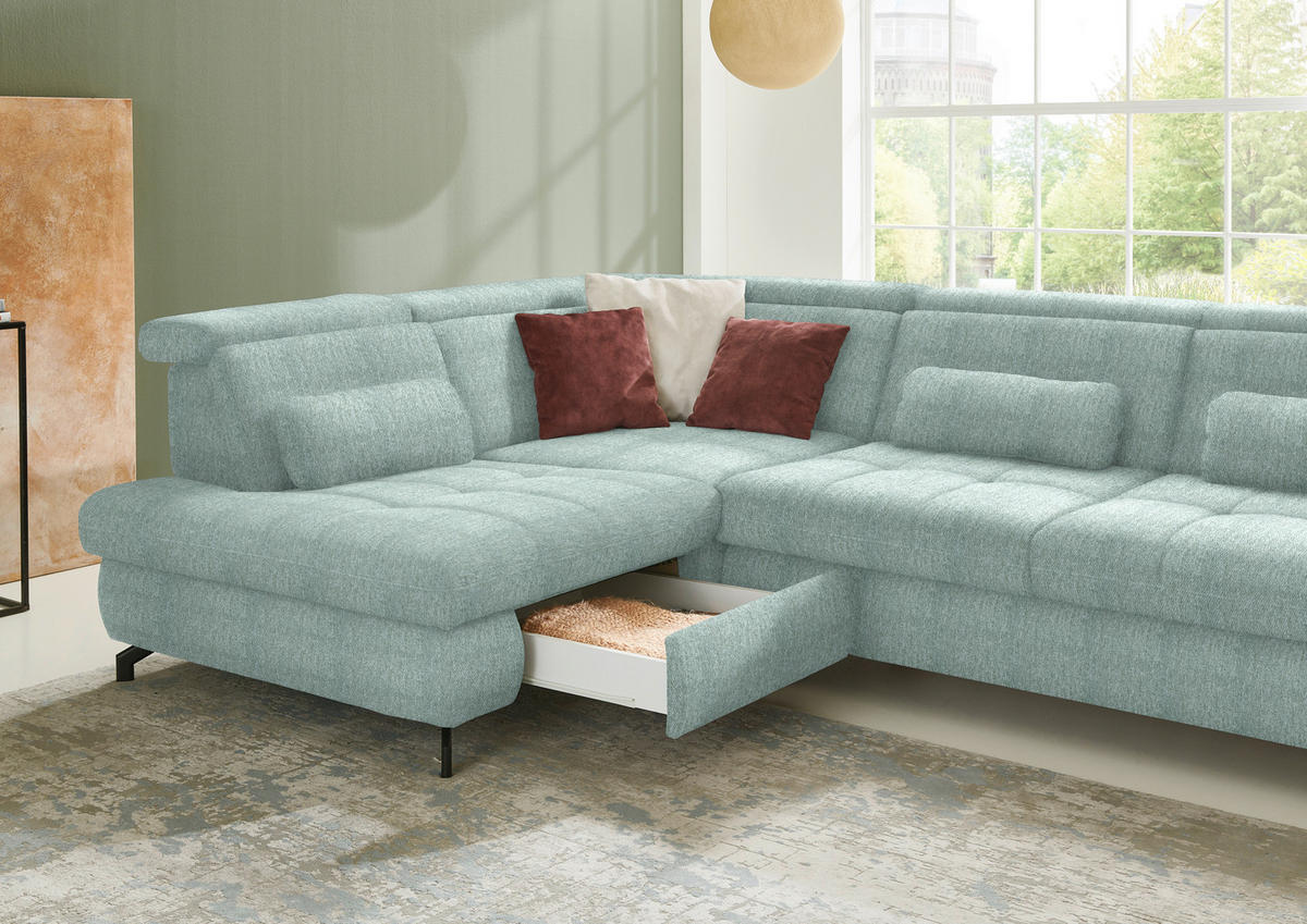 ECKSOFA in Chenille Mintgrün  - Schwarz/Mintgrün, Design, Textil/Metall (220/310cm) - Beldomo Style
