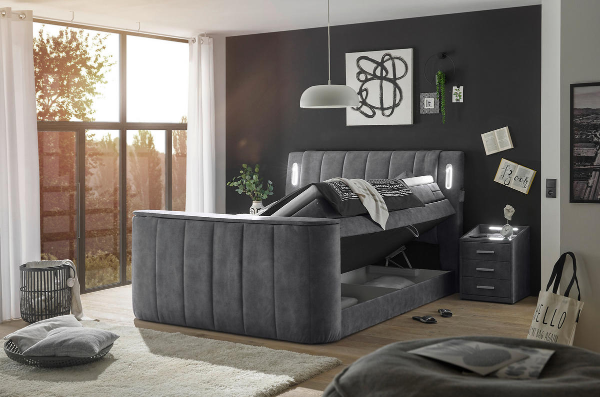 BOXSPRINGBETT 180/200 cm  in Anthrazit  - Anthrazit, MODERN, Holzwerkstoff/Kunststoff (180/200cm) - MID.YOU