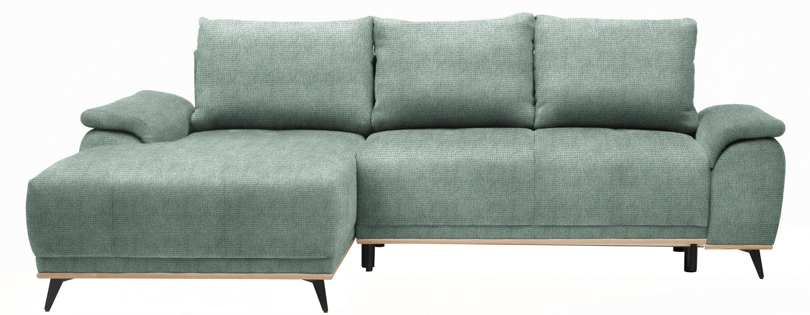 ECKSOFA in Chenille Grün  - Schwarz/Grün, Modern, Textil/Metall (168/262cm) - home24