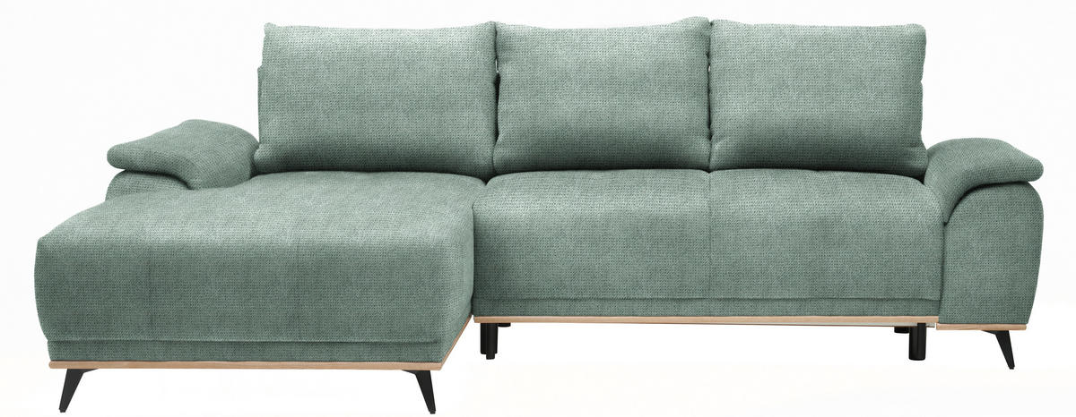 ECKSOFA in Chenille Grün  - Schwarz/Grün, Modern, Textil/Metall (168/262cm) - home24