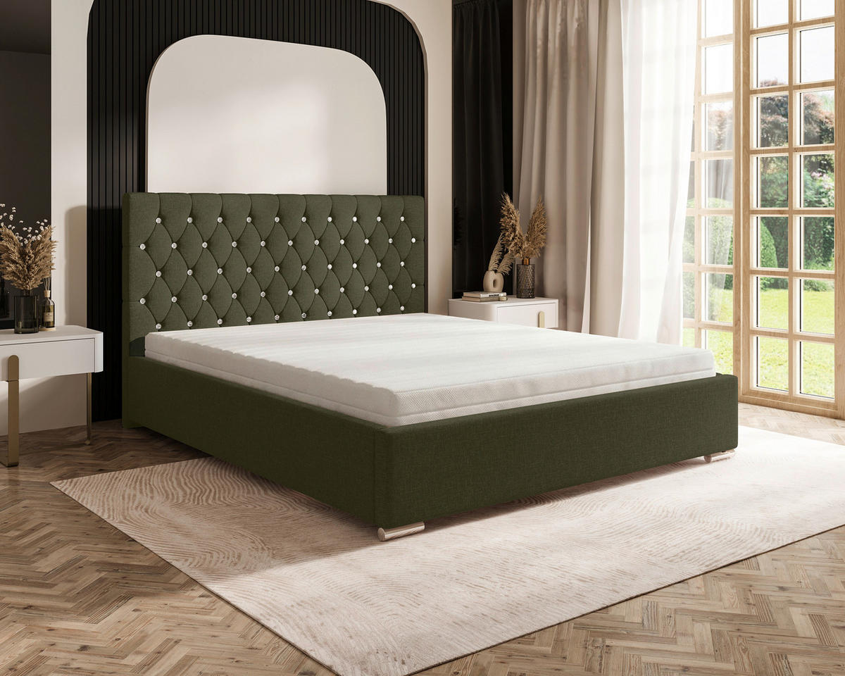 POLSTERBETT 180/200 cm,  in Waldgrün, gepolstertes Kopfteil, Lattenrost, Bettkasten,  - Waldgrün/Chromfarben, MODERN, Holz/Kunststoff (180/200cm) - Chameo