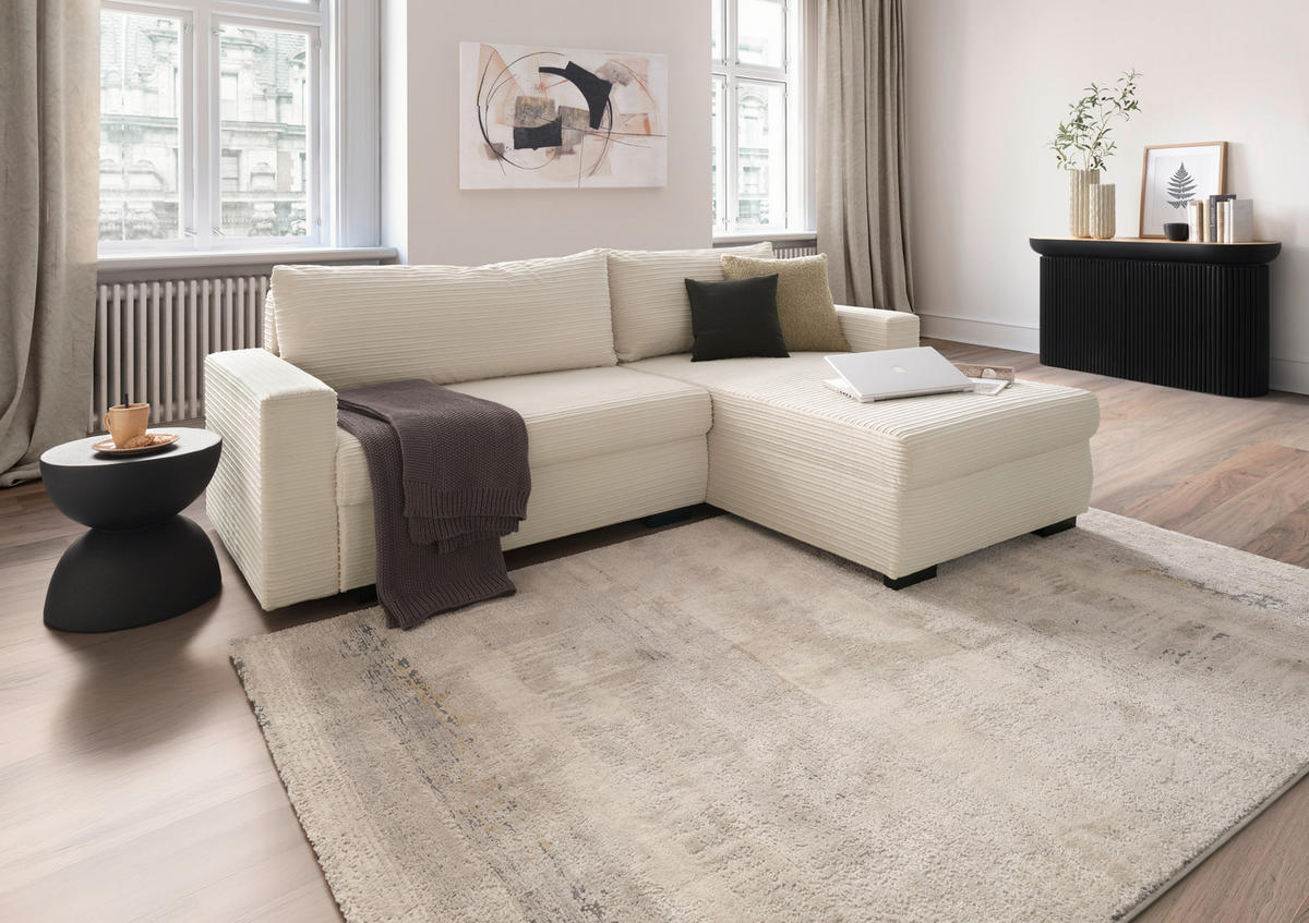 ECKSOFA Cord Beige  - Beige/Schwarz, Konventionell, Kunststoff/Textil (225/86/167cm) - MID.YOU