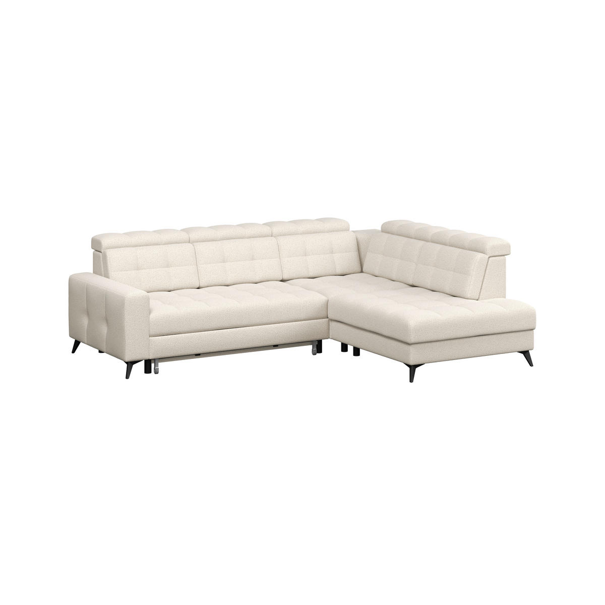 ECKSOFA BARLETTA NEW Creme Velours Bettkasten, Kopfteilverstellung, Sitztiefenverstellung, Liegefläche im Originalstoff  - Creme/Schwarz, ROMANTIK / LANDHAUS, Textil/Metall (289/228cm) - MID.YOU