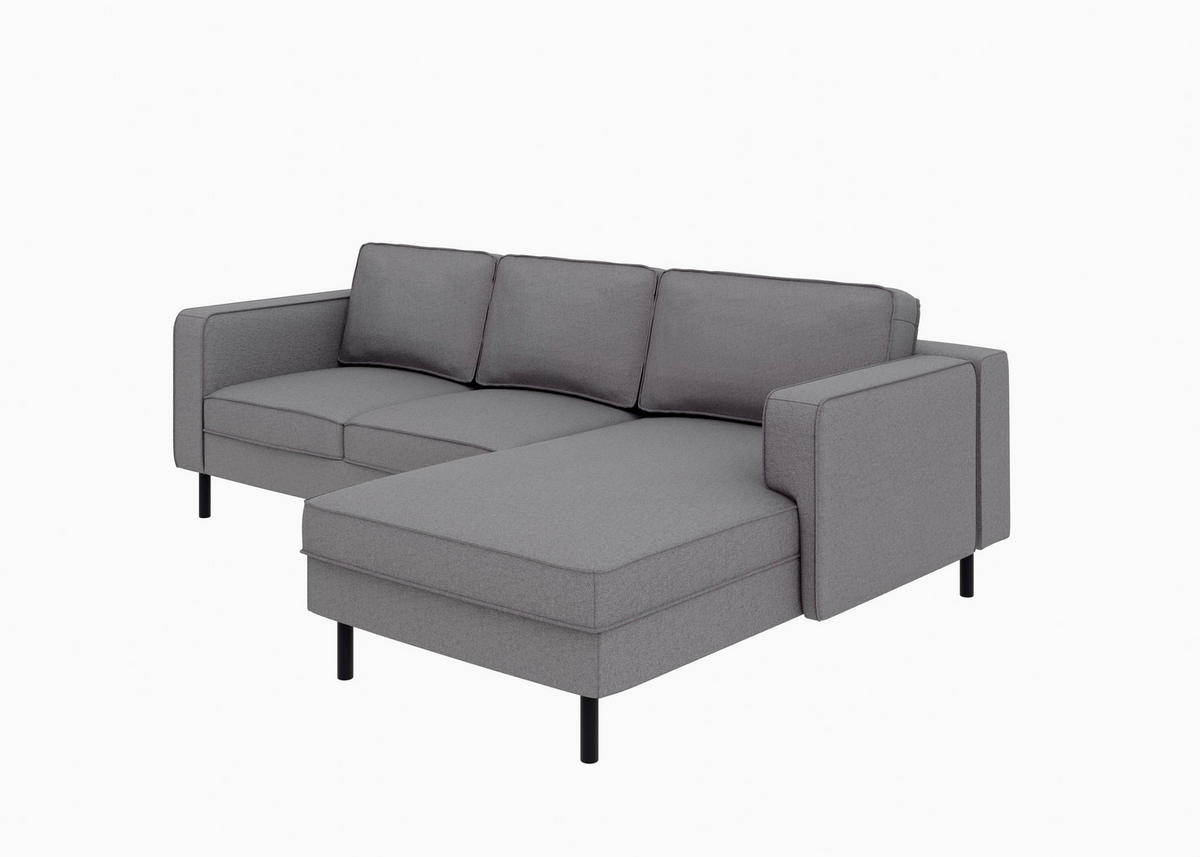 ECKSCHLAFSOFA WATKINS  mit Schlafen auf Sitzhöhe, Rücken echt, Armteil links, Armteil rechts Struktur Anthrazit  - Anthrazit/Schwarz, MODERN, Textil/Metall (232/161cm) - Trendmanufaktur
