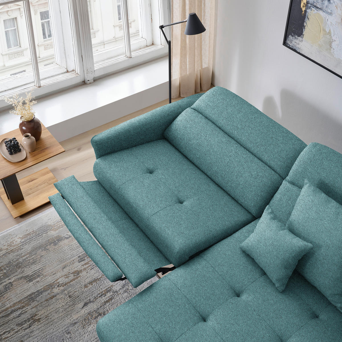 ECKSOFA Flachgewebe Petrol  - Petrol/Schwarz, Design, Textil/Metall (246/175cm) - Celina