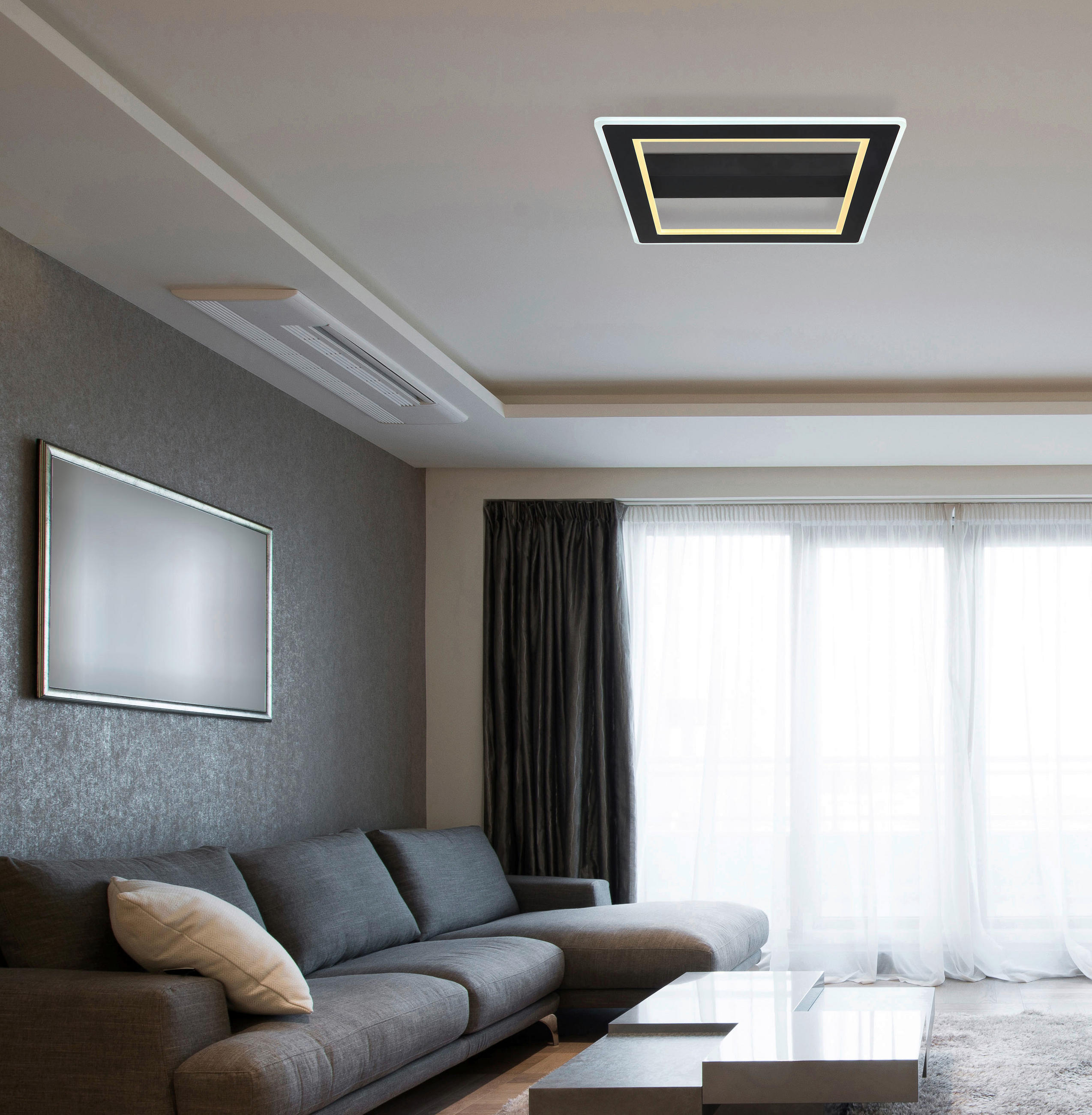 LED-DECKENLEUCHTE 45/45/5 cm   - Opal/Schwarz, Design, Kunststoff/Metall (45/45/5cm) - Globo