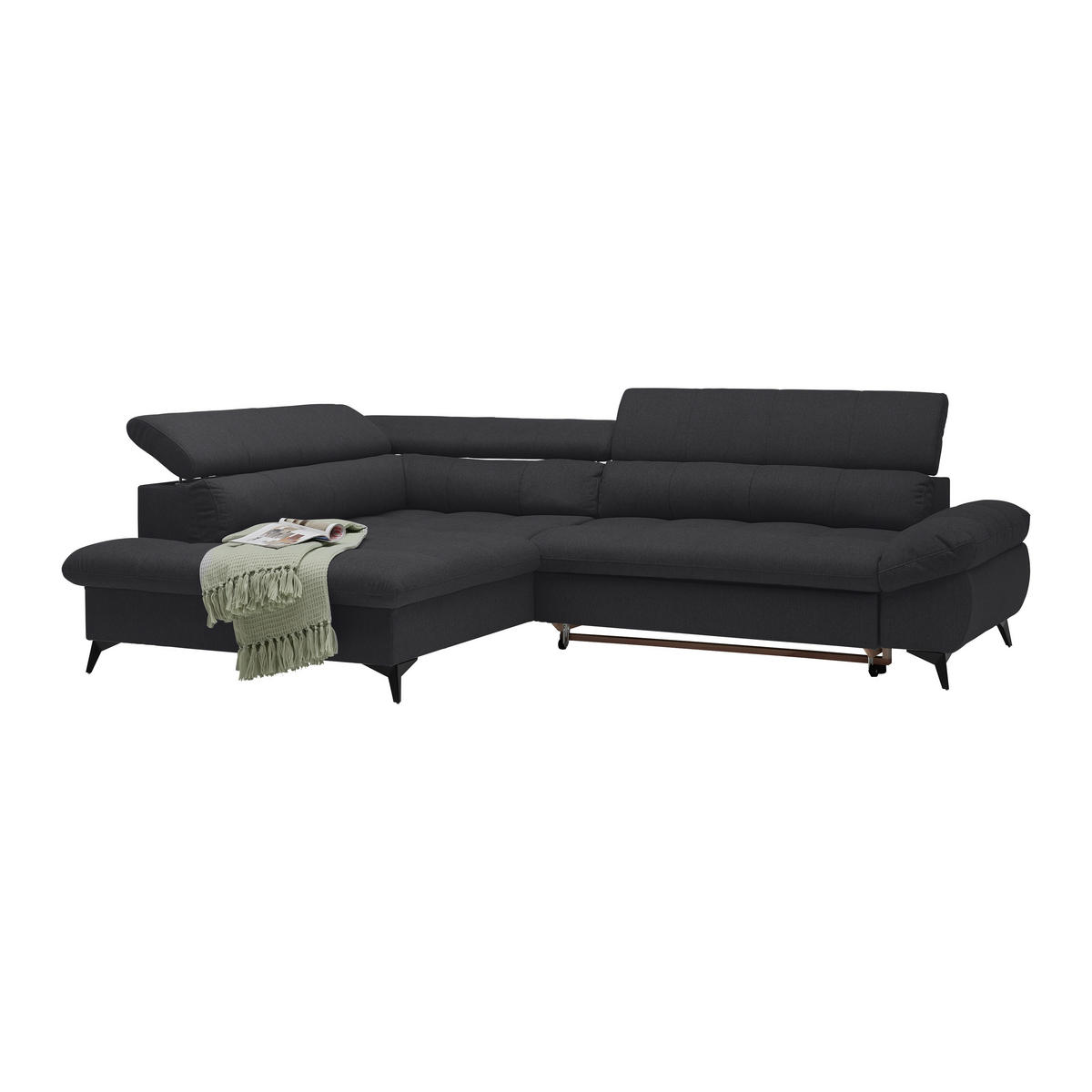 ECKSOFA in Chenille Schwarz  - Schwarz, Modern, Textil/Metall (201/296cm) - Livetastic