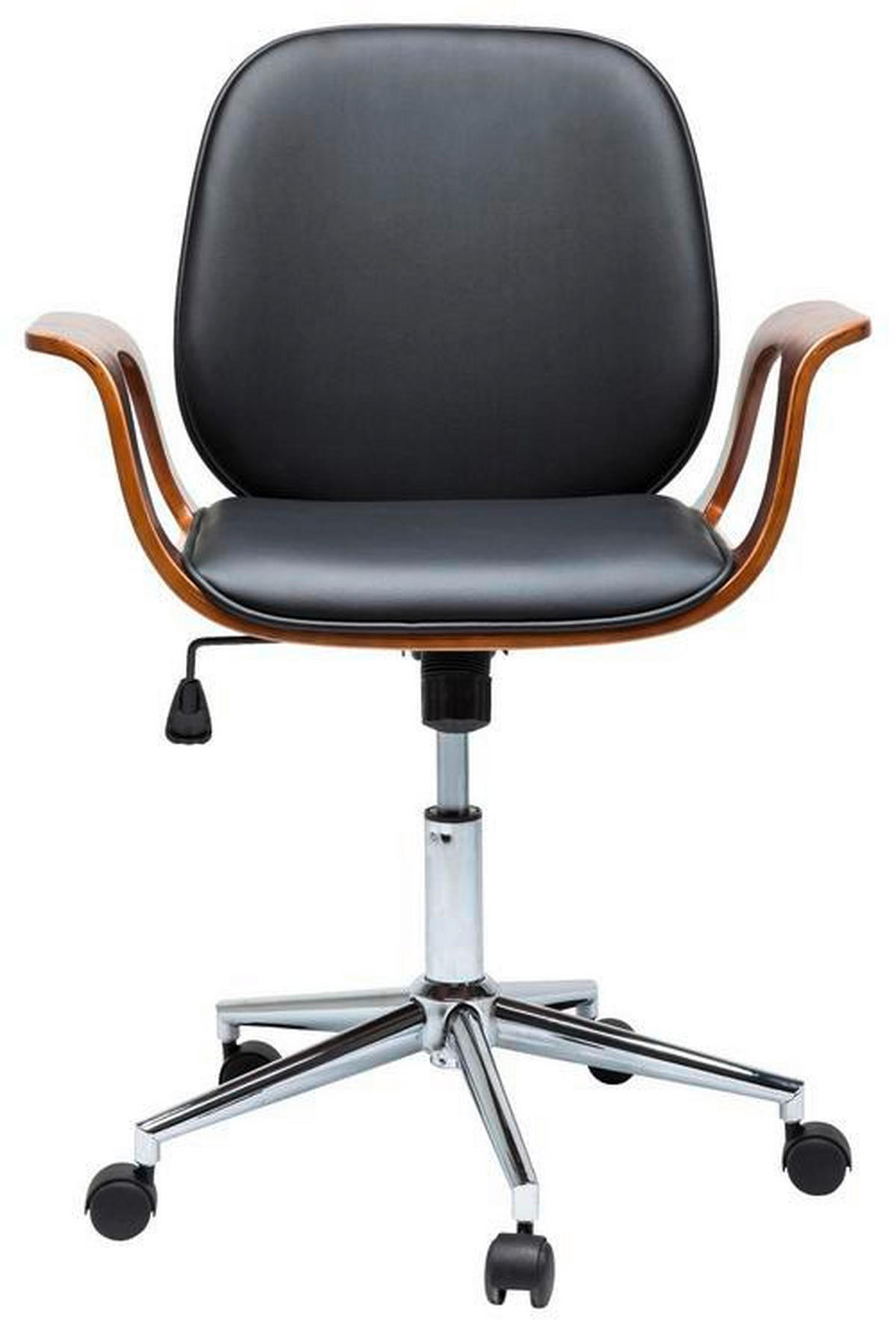 OTOČNÁ ŽIDLE, vzhled kůže, černá, barvy ořechu - černá/barvy chromu, Trend, dřevo/textil (66,5/101/56cm) - Kare-Design