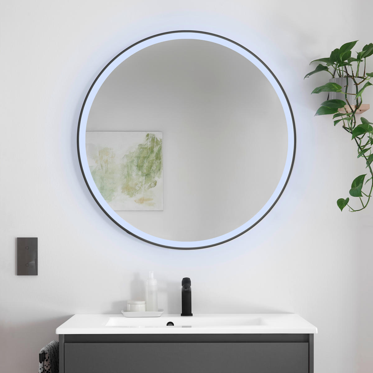 BADEZIMMER 3-teilig  in 92 cm  - Weiß/Grau, Design, Holzwerkstoff/Stein (92cm) - Musterring