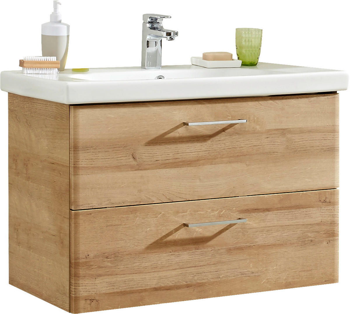 MOSDÓSZEKRÉNY MOSDÓVAL  - krómszínű/tölgyfa színű, Konventionell, faalapú anyag/kerámia (82cm) - Xora