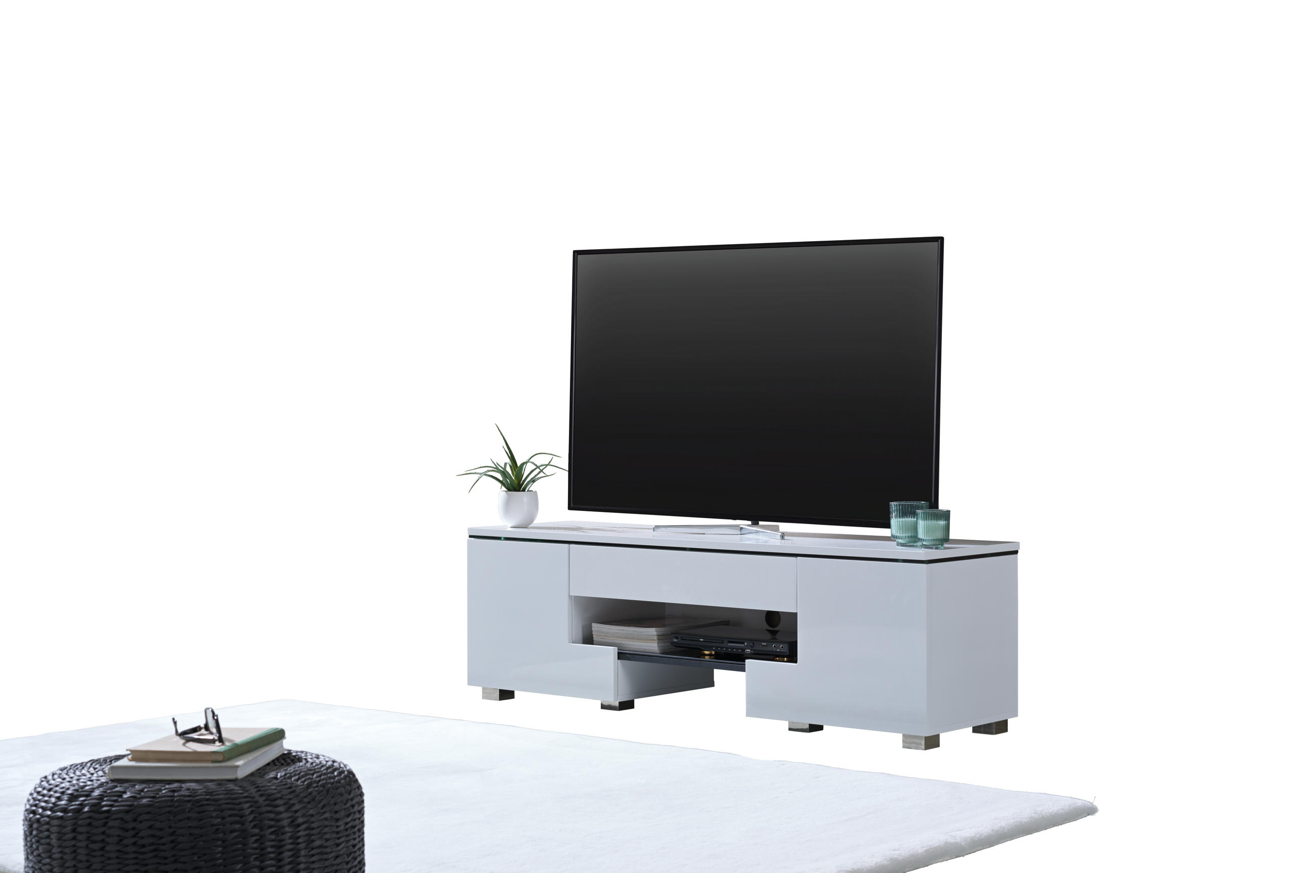 LOWBOARD  in 140/44/40 cm  - Silberfarben/Weiß, Design, Glas/Holzwerkstoff (140/44/40cm) - Carryhome