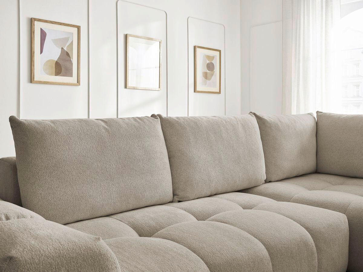 ECKSCHLAFSOFA EVEREST  mit Rücken echt, Armteil links, Armteil rechts Flachgewebe Taupe  - Taupe/Schwarz, MODERN, Kunststoff/Textil (320/212cm)