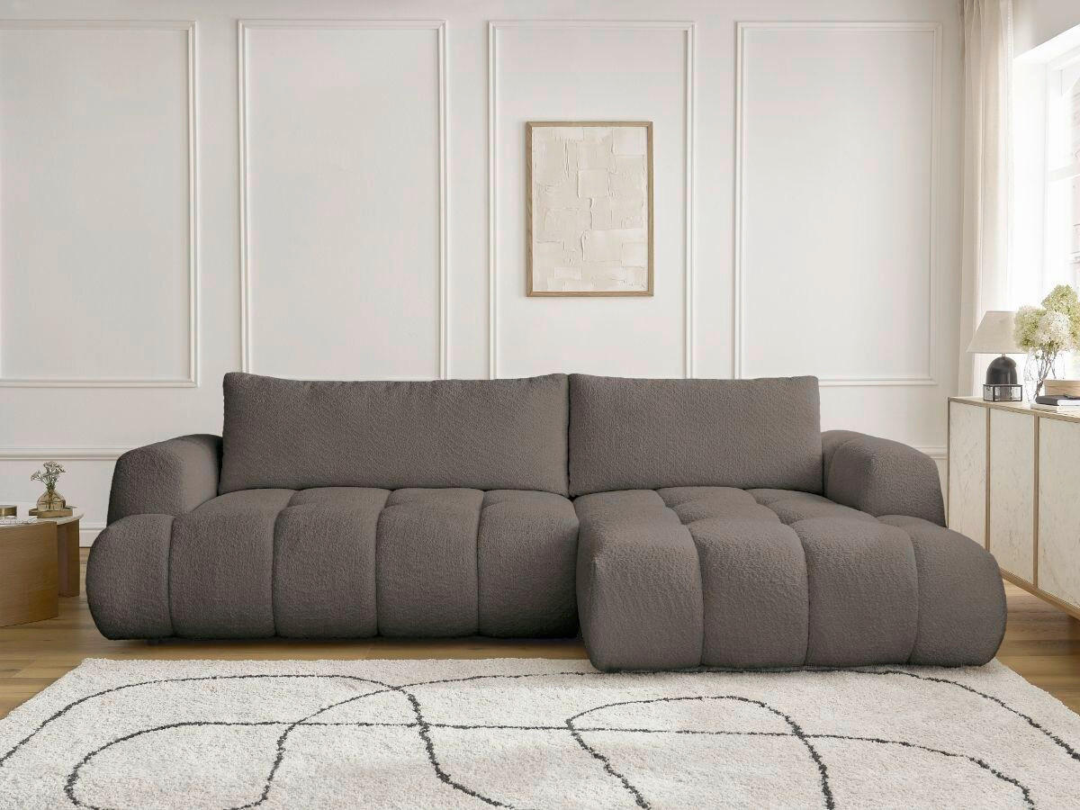 ECKSCHLAFSOFA FUJI Bouclé Taupe  inkl.  - Taupe/Schwarz, MODERN, Kunststoff/Textil (292/160cm)