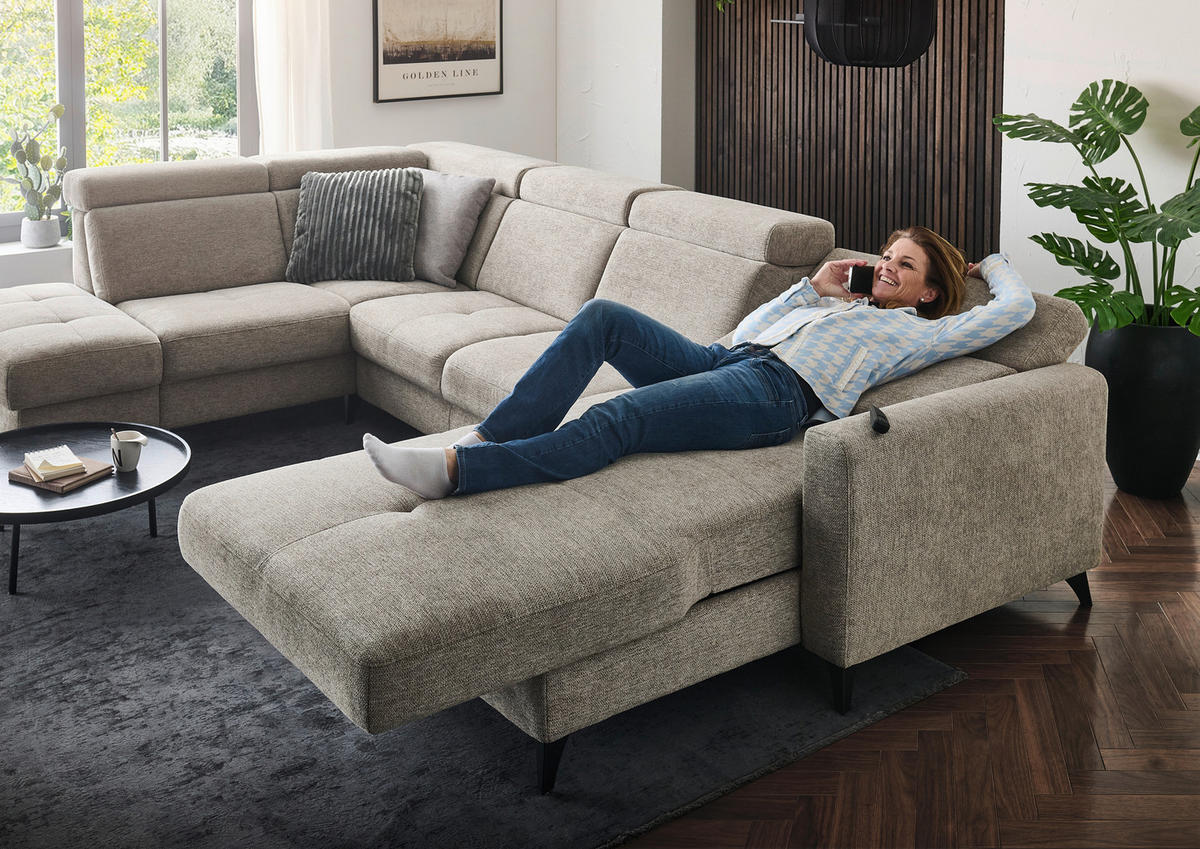 WOHNLANDSCHAFT Beldomo System Graubraun Flachgewebe  - Graubraun/Schwarz, KONVENTIONELL, Textil/Metall (215/333/174cm) - Beldomo System