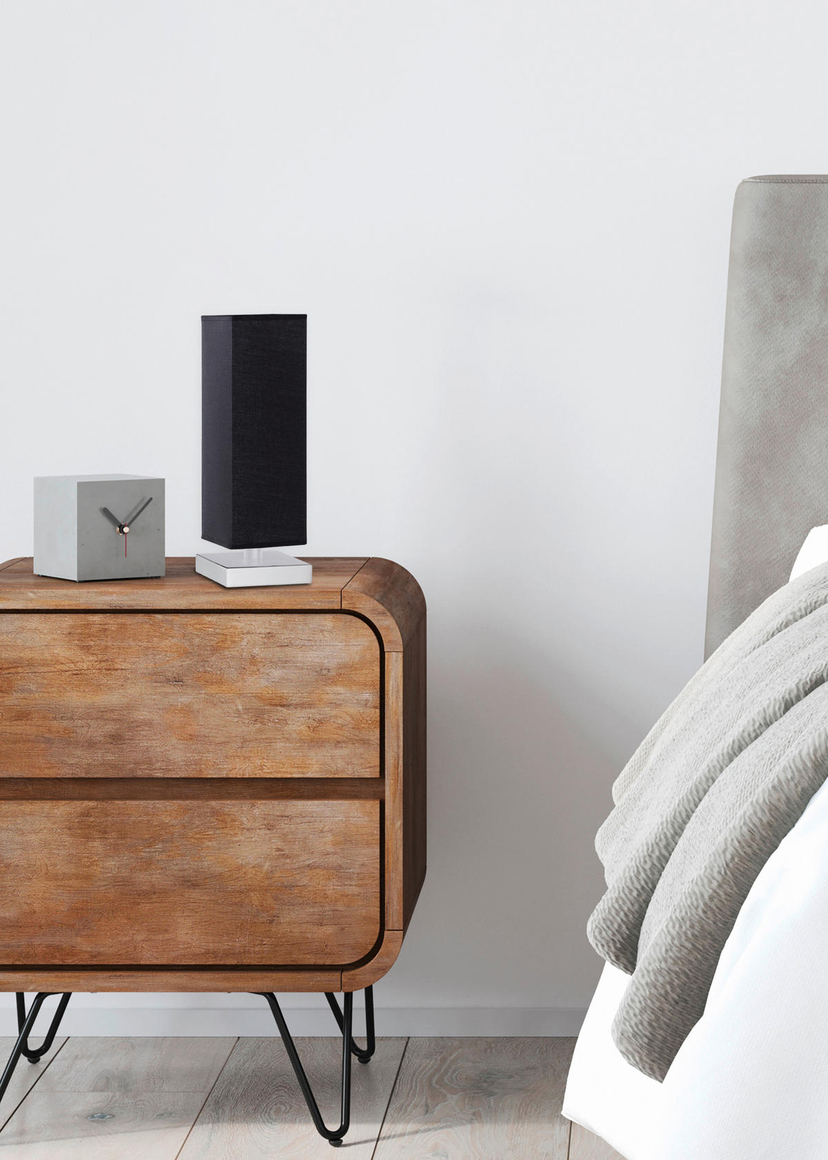 SVJETILJKA STOLNA  - boje nikla/crna, Basics, metal/tekstil (12/35/12cm)