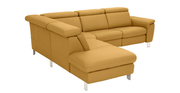 ECKSOFA in Echtleder Gelb  - Gelb/Alufarben, Design, Leder/Metall (242/271cm) - Cantus