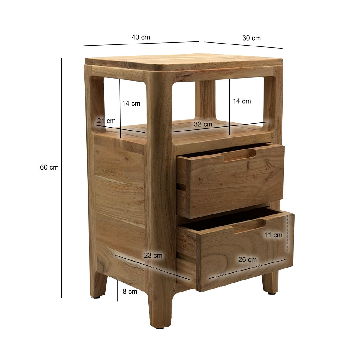 NOČNÍ STOLEK K POSTELI, akácie, barvy akácie,  - barvy akácie, Design, dřevo (40/30/60cm) - Livetastic