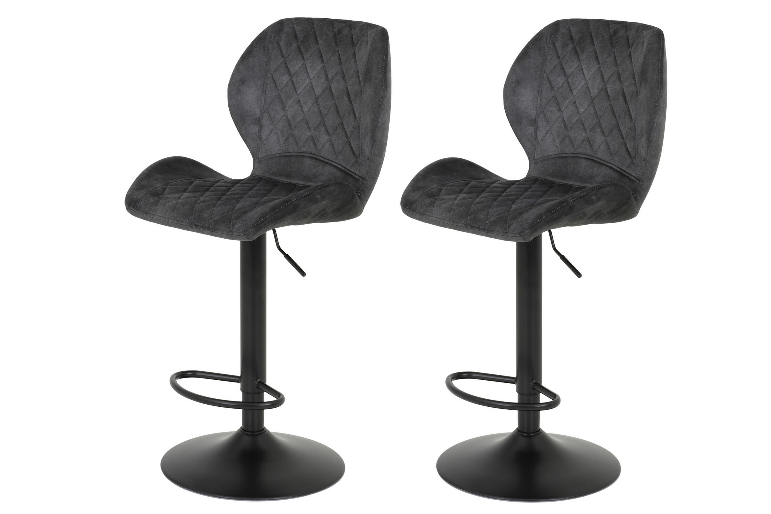 BARHOCKER Samt, Velours Anthrazit Stahl Typenauswahl, Sitzfläche 360° drehbar, abwischbar  - Anthrazit/Schwarz, MODERN, Textil/Metall (42/96-117/51cm) - MID.YOU