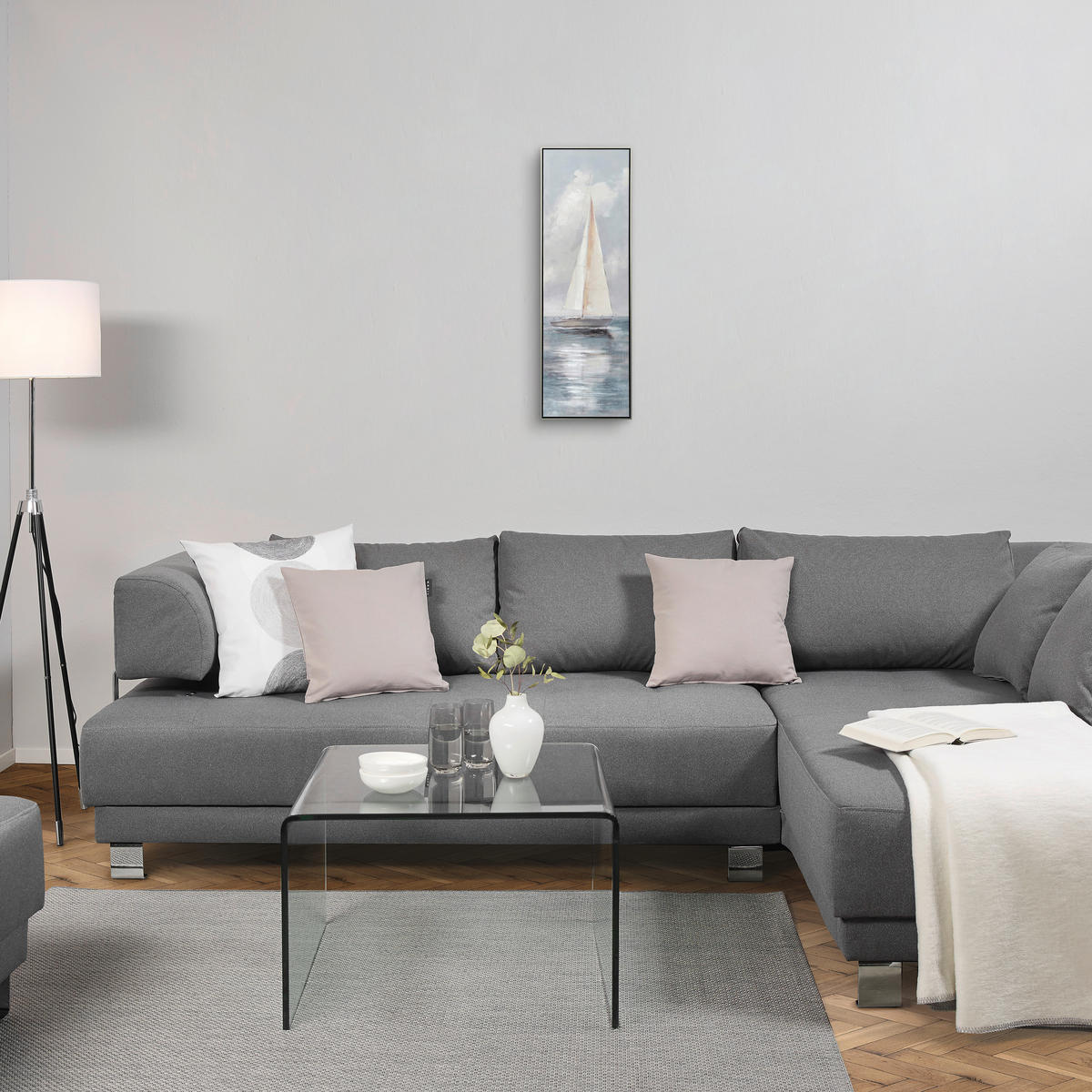 ŠTAMPA NA PLATNU   - srebrna/plava, Prirodno, drvo/tekstil (30/90cm) - Monee