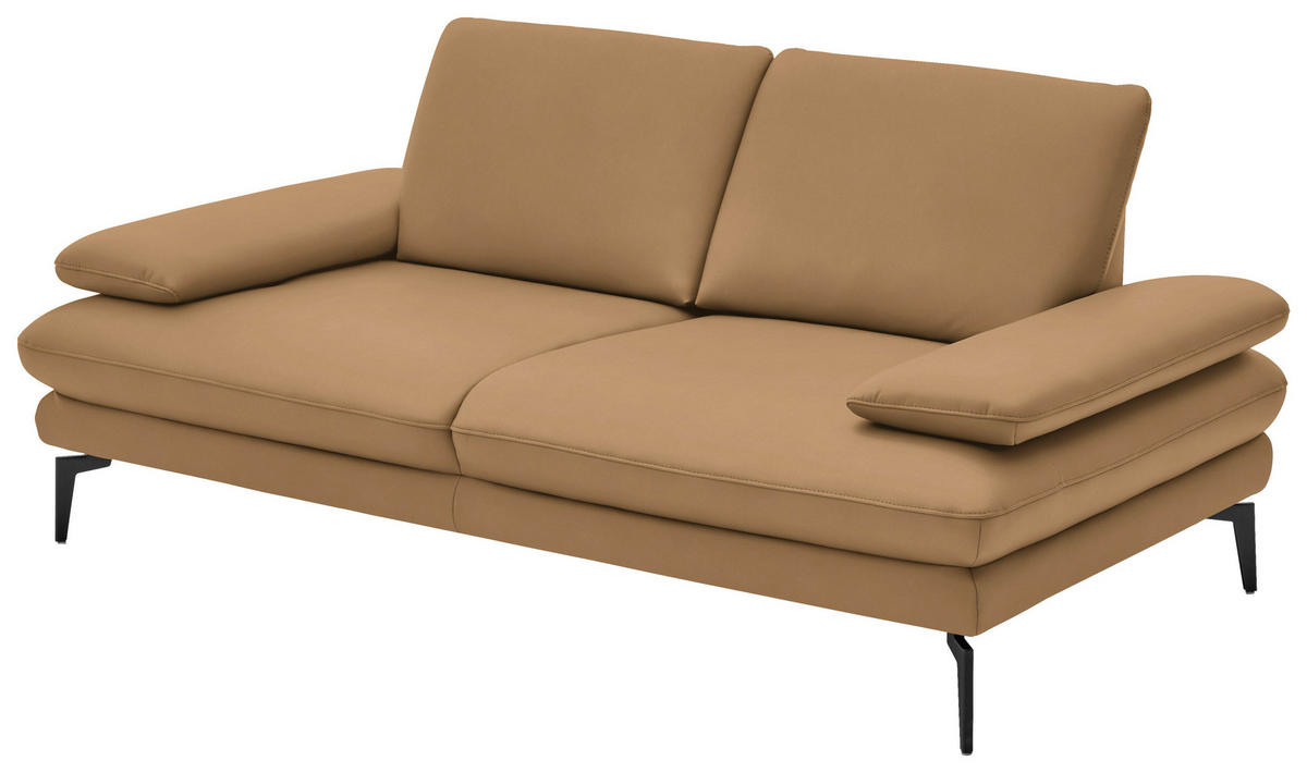 2,5-SITZER in Echtleder Honig  - Schwarz/Honig, Design, Leder/Metall (196/86/104cm) - Dieter Knoll