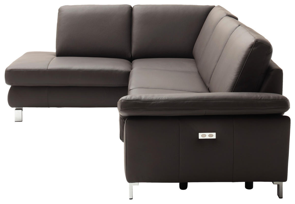 ECKSOFA in Echtleder Dunkelbraun  - Chromfarben/Dunkelbraun, Design, Leder/Metall (271/200cm) - Pure Home Lifestyle