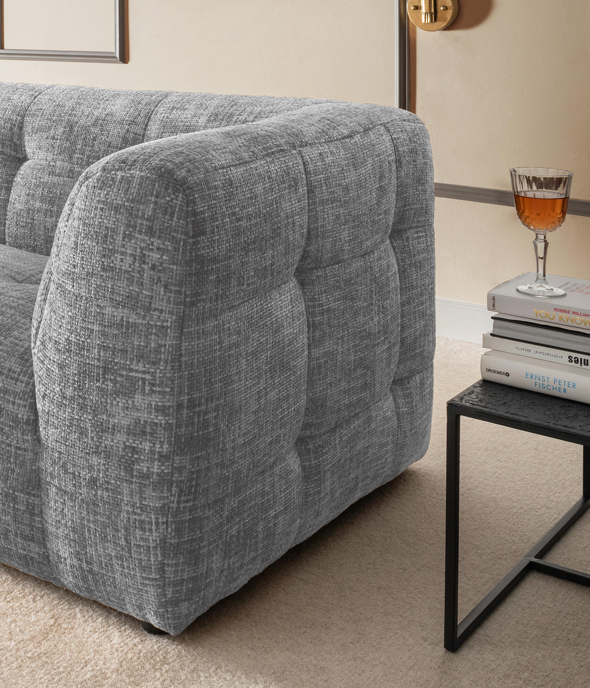 2,5-SITZER in Struktur Silberfarben  - Silberfarben/Schwarz, Design, Kunststoff/Textil (218/72/95cm) - Livetastic