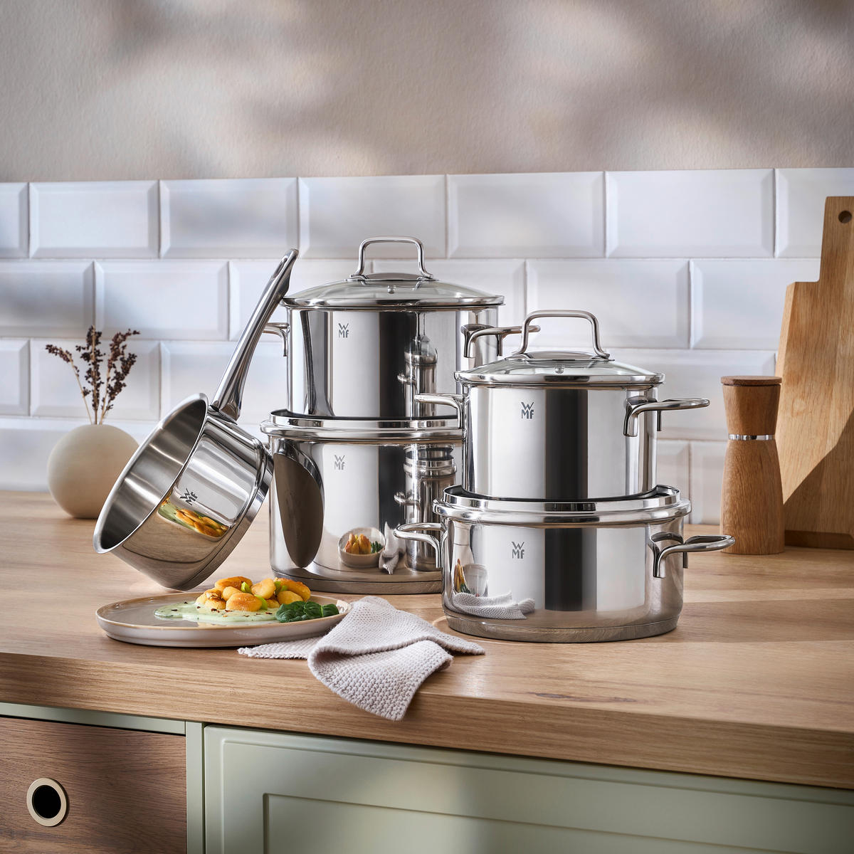 KOCHTOPFSET ASTORIA 5-teilig  - Edelstahlfarben, Basics, Glas/Metall - WMF