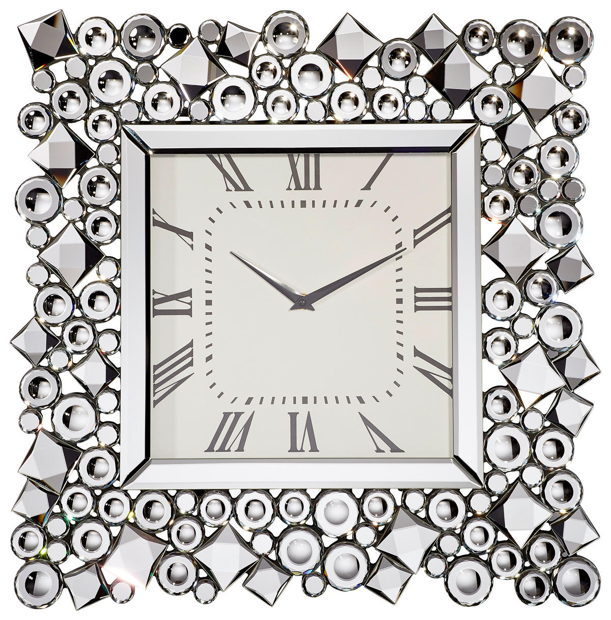 WANDUHR  Schwarz, Silberfarben  - Silberfarben/Schwarz, Glas/Holzwerkstoff (49/49/4,5cm) - Ambia Home