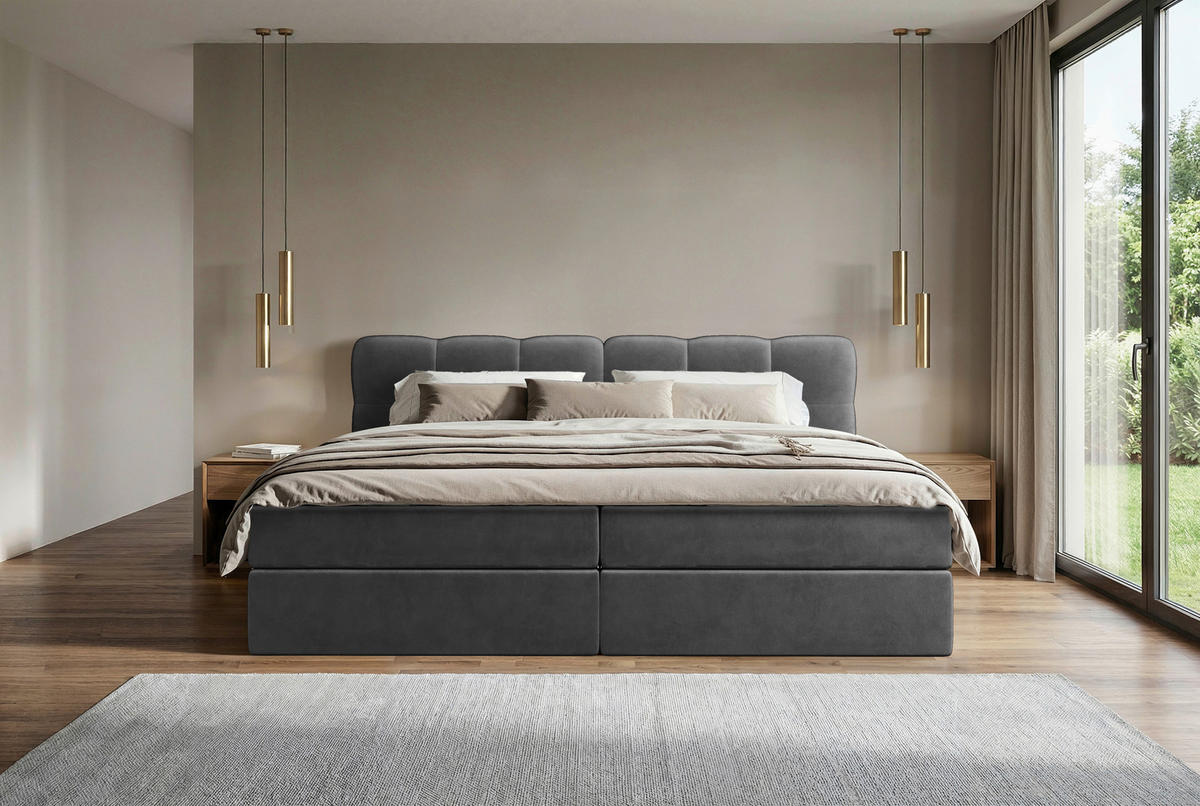 BOXBETT 240/200 cm,  in Anthrazit, Matratze, Bettkasten, Topper, H3 = fest  - Anthrazit/Schwarz, KONVENTIONELL, Kunststoff/Textil (240/200cm) - Chameo