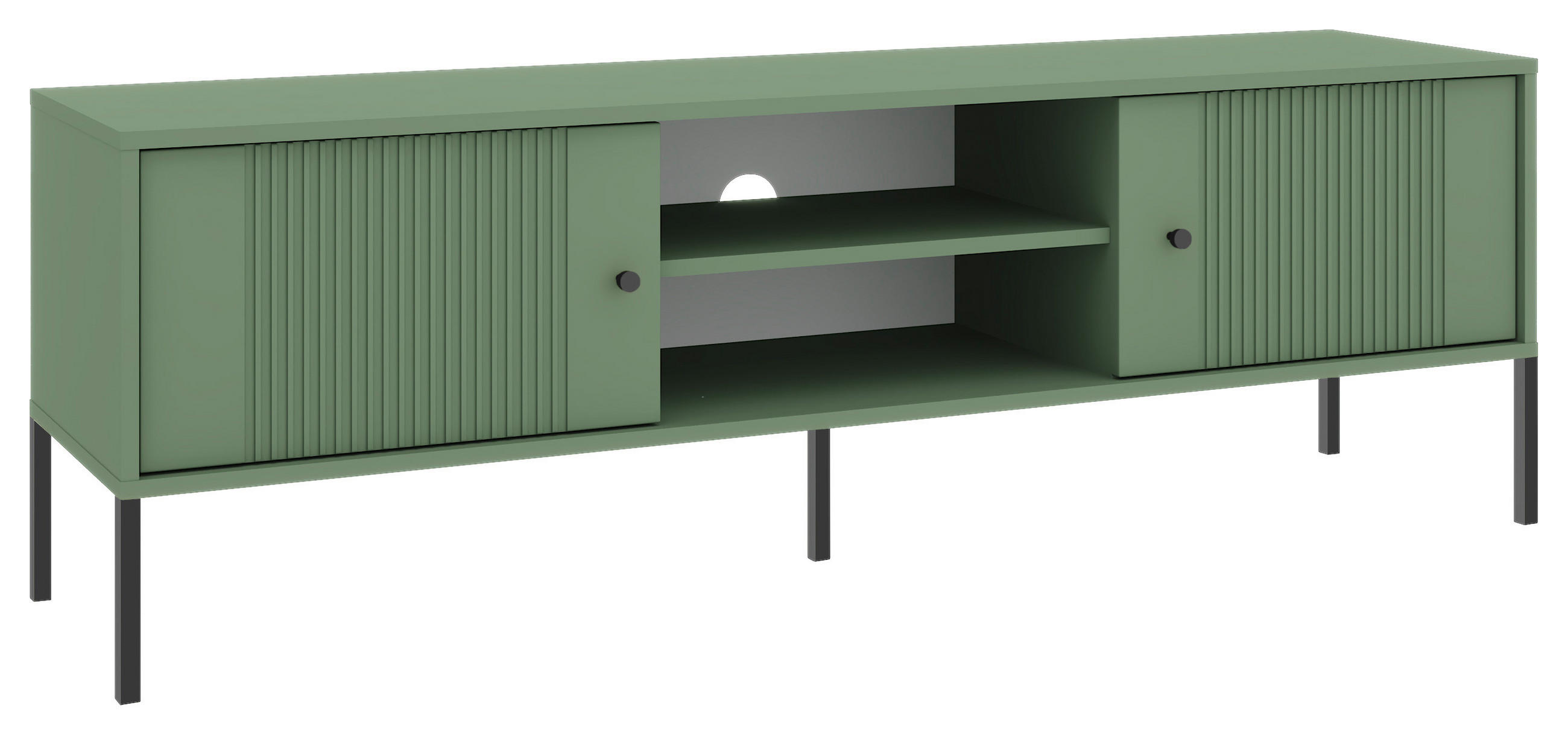 NÍZKÁ KOMODA, tmavě zelená, 154,5/50,5/39 cm - černá/tmavě zelená, Design, kov/kompozitní dřevo (154,5/50,5/39cm) - Xora